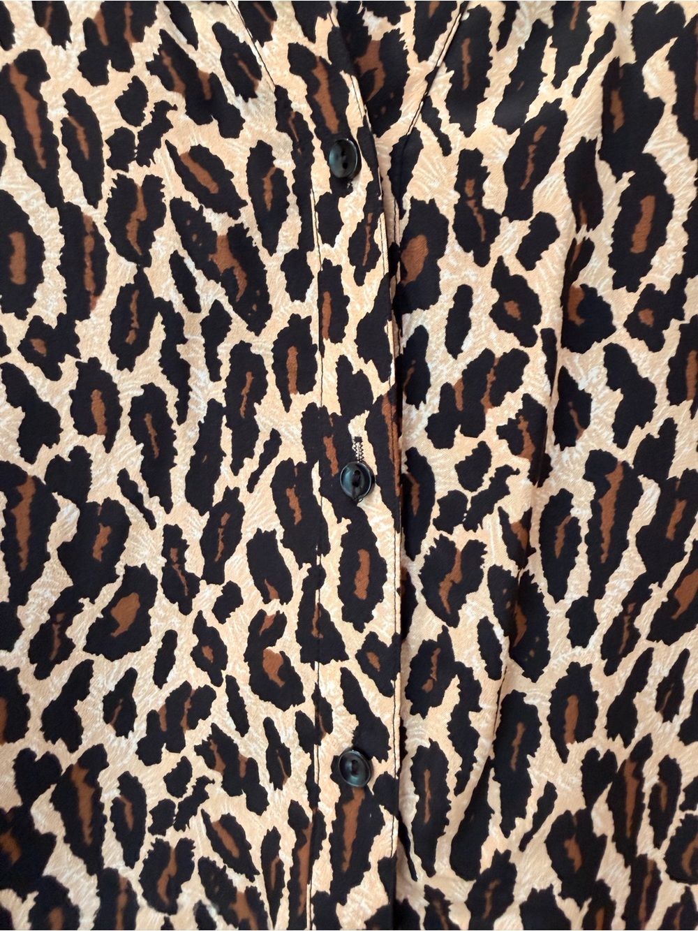 Nine West Silk Leopard Print Long Sleeve Dress, Black,Brown,Tan, Qtr Button Sz 4 - Picture 7 of 14